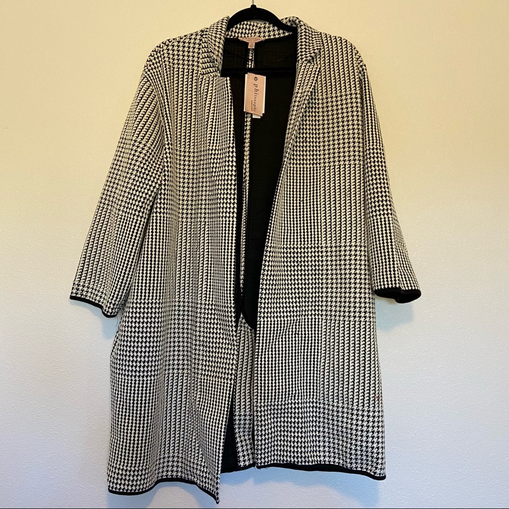 Philosophy Houndstooth open front long blazer